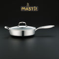 Mastir Stainless Steel Deep Sauté Pan/Shallow Fry Pan with Glass Lid – Hybrid Honeycomb Nonstick, PFOA-Free & EU Approved – Stay-Cool Handle, Induction & Oven Safe, Dishwasher Safe – 26/28 cm